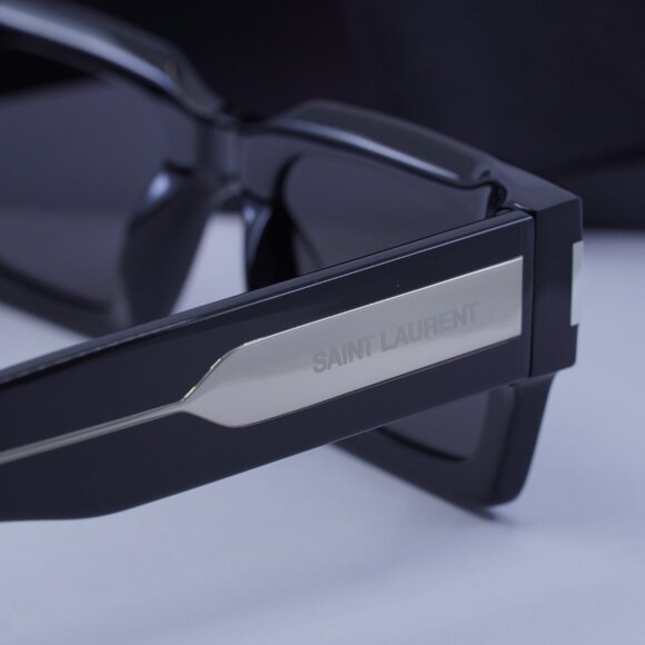 Saint Laurent SL572 001 Square Sunglasses - Black with Silver\Grey - Picture 7 of 14